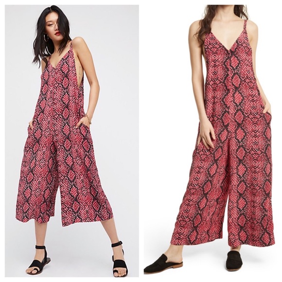 Free People Pants - Free People Reptile Print Romper in Raspberry
